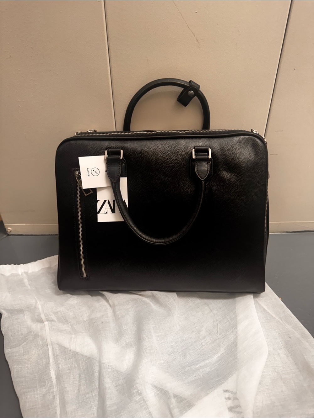 Zara Black Leather Structured Briefcase